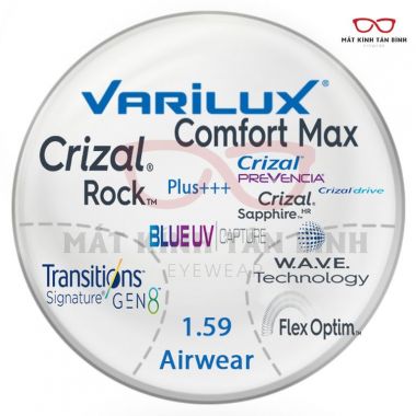KÍNH ĐA TRÒNG VARILUX® 1.59Airwear Comfort Max Váng Phủ Crizal®Rock™ Chính Hãng ( Đặt Nước Ngoài)