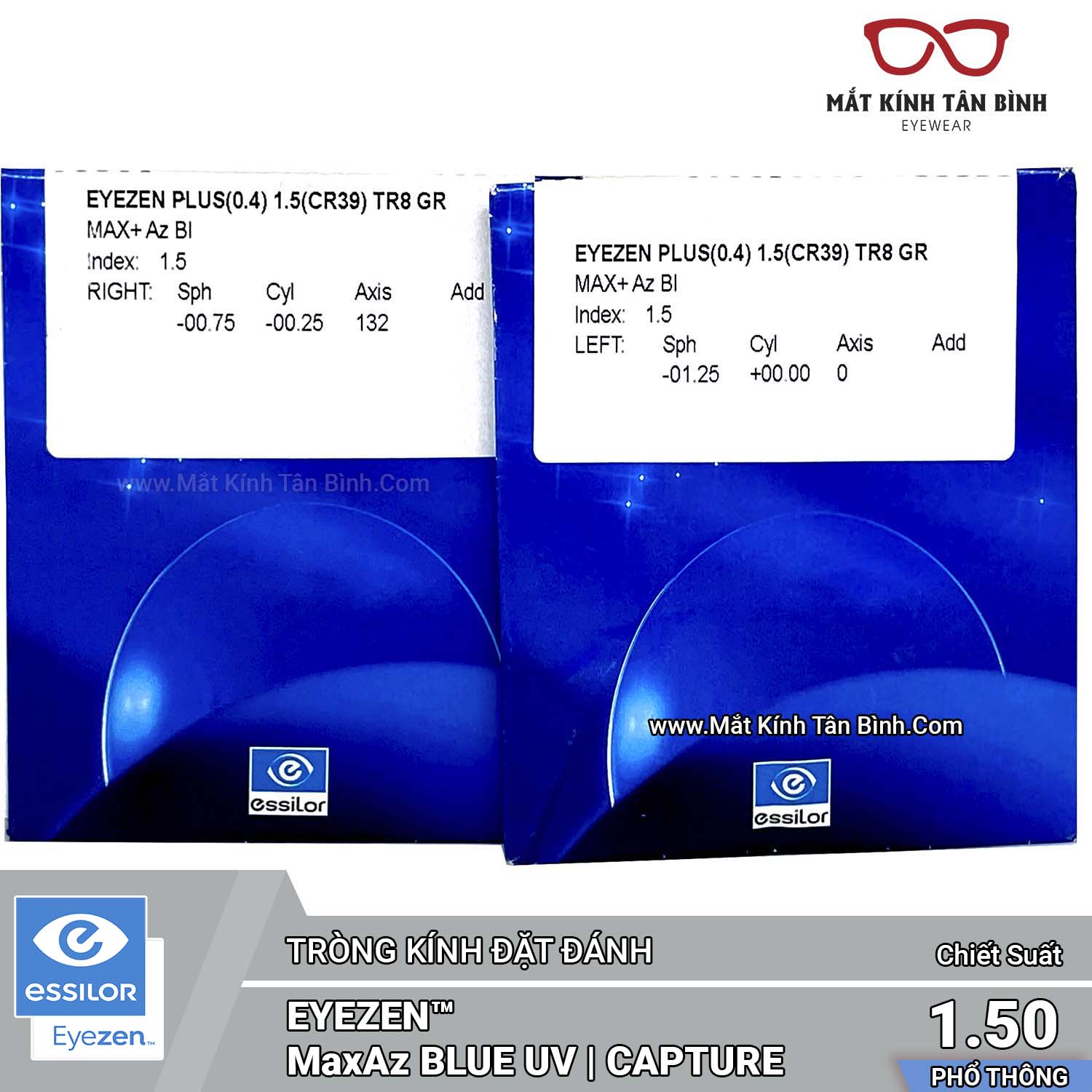 TRÒNG KÍNH Essilor 1.50 EyeZen® MaxAz BLUE UV-CAPTURE Chính Hãng ( Tròng Đặt )