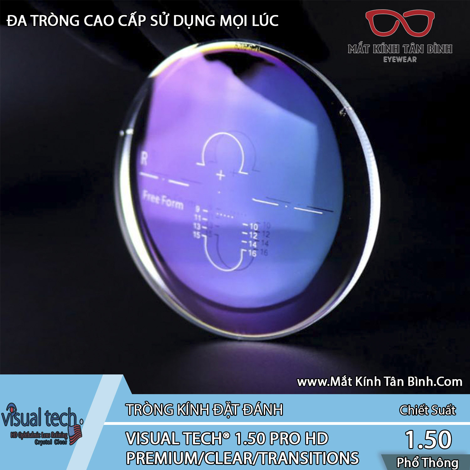 KÍNH ĐA TRÒNG Visual Tech® 1.50 PRO HD Premium Chính Hãng