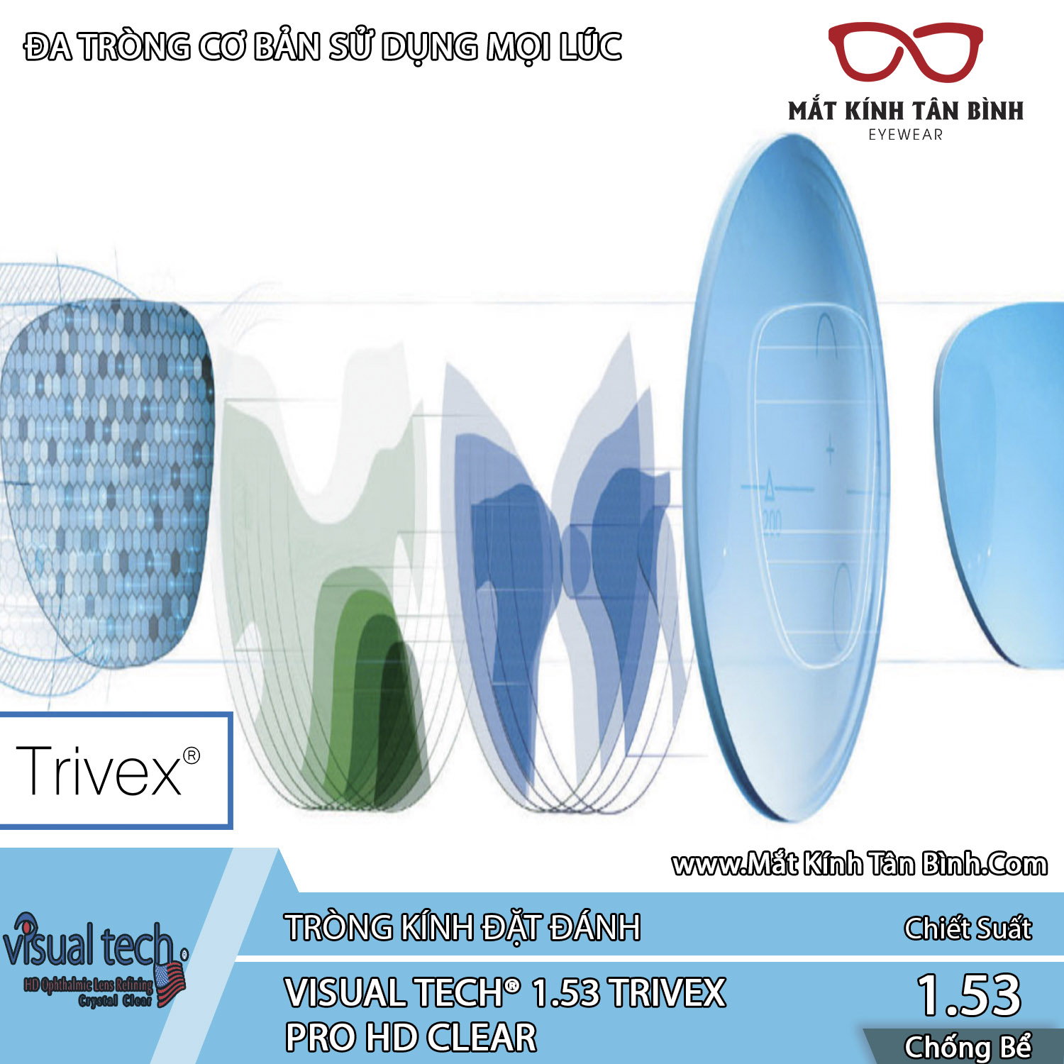 KÍNH ĐA TRÒNG Visual Tech® 1.53 Trivex PRO HD Chính Hãng